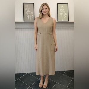 HSZ Studio Khaki Utility Midi Dress Y2K Minimalist Sleeveless M